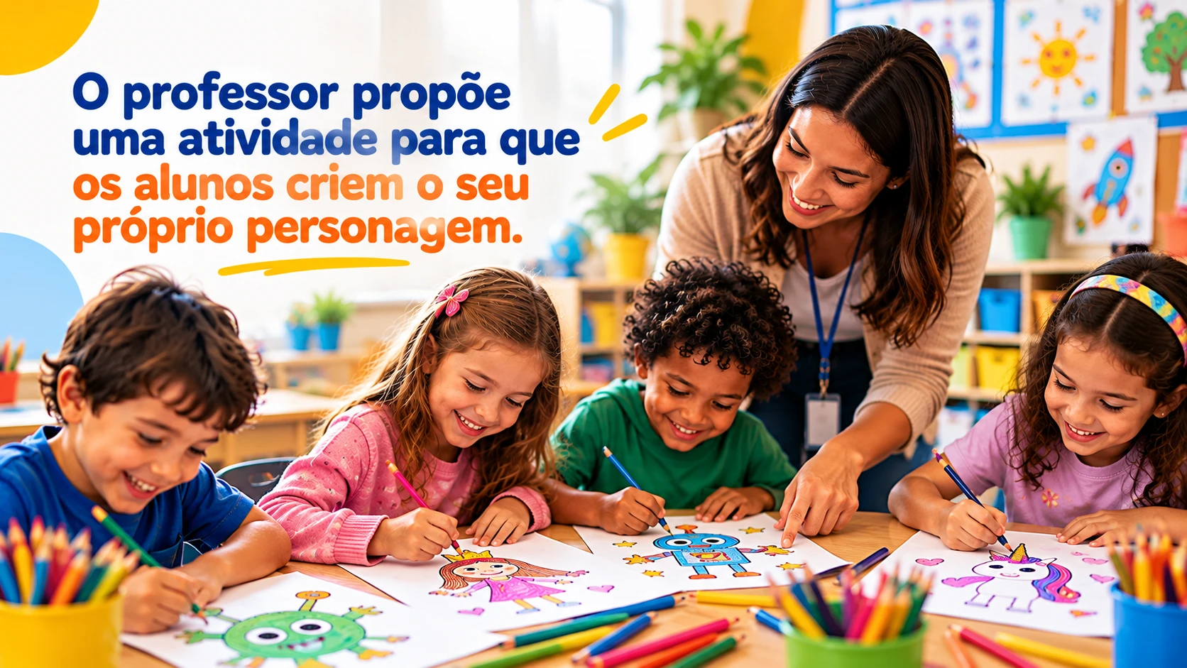 Passo 1: o professor propõe uma atividade para que os alunos criem o seu próprio personagem.